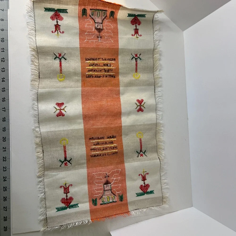 Handmade Swedish Linen Crossstitch Towel Graphics Church‎ Candles Cross 14 x 24